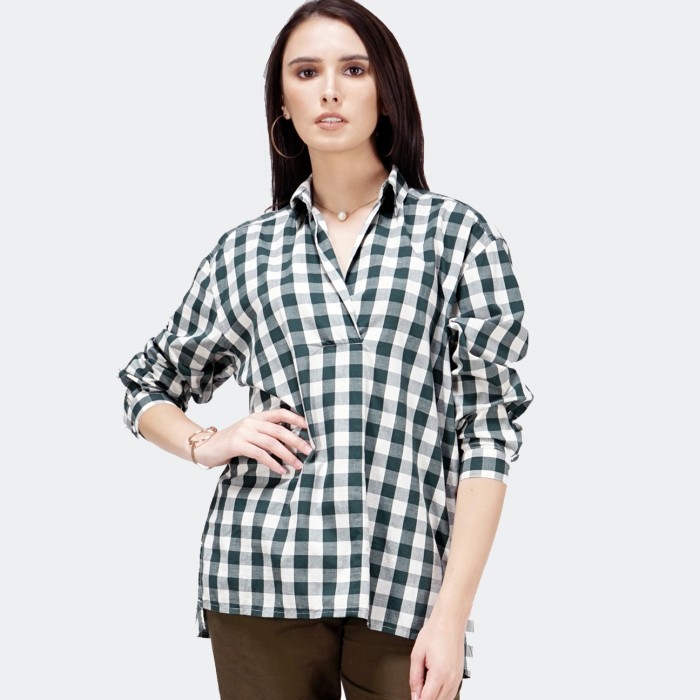 Foto Produk Blouse Wanita / Atiya Green Offwhite Shirt 24447T5NO - Bodytalk - M dari Bodytalk