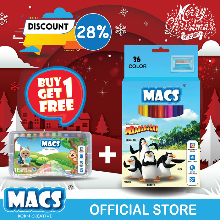 HolidayBundle 36 Madagascar color pensil+12warna oilpastel crayon MACS