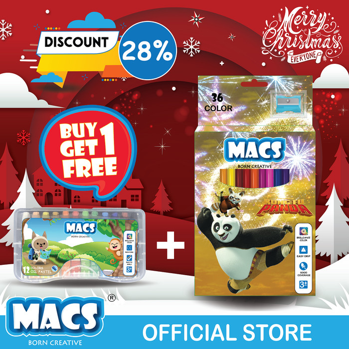 HolidayBundle KungfuPanda 36color pensil+12warna oilpastel crayon MACS