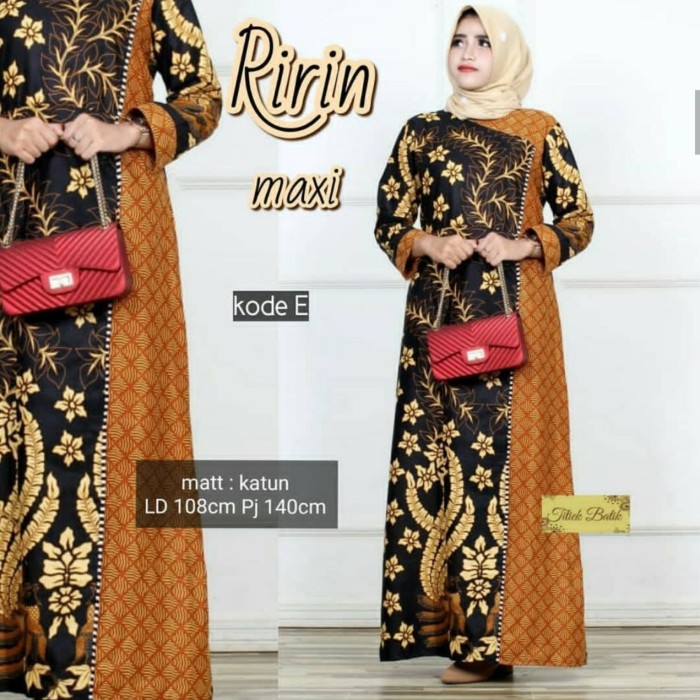 Foto Produk Baju dress gamis batik ririn maxi coklat ukuran jumbo XXL ld 110 dari TABASAMA