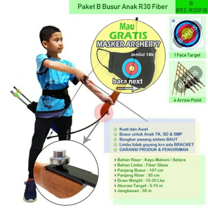 Foto Produk PAKET B BUSUR PANAH ANAK FIBER R30 Baut + FACE TARGET + ARROW dari Vision Archery Club