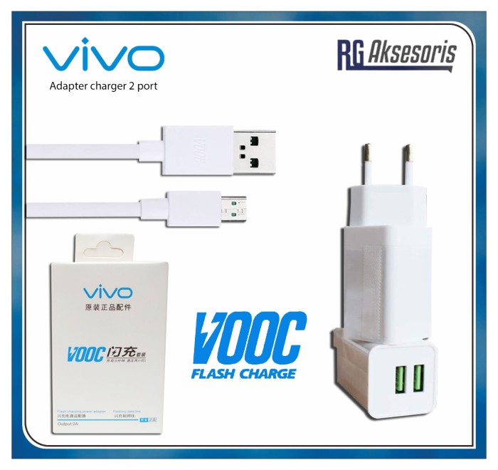 Foto Produk Charger VIVO VOOC FAST CHARGING 2Ampere 2Port Usb ORI99% dari RG AKSESORIS HP