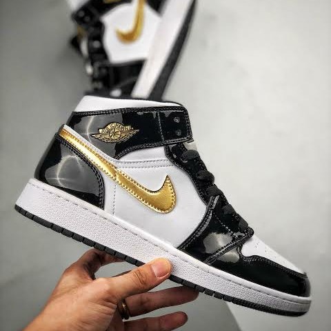 jordan 1 mid patent leather black gold