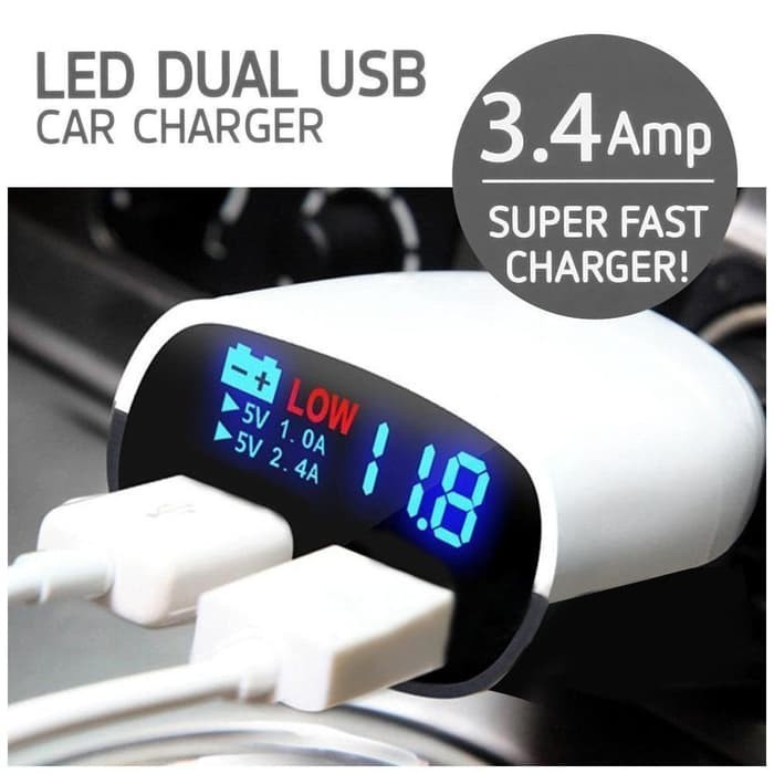 Foto Produk Charger Casan HP Di Mobil Car Super Fast LED 2 Port USB 3.4A dari Galery Otomotif
