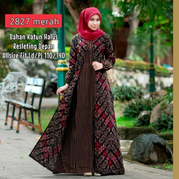 Foto Produk Baju dress gamis cardi wanita batik katun motif coklatan 2827 - tosca dari TABASAMA
