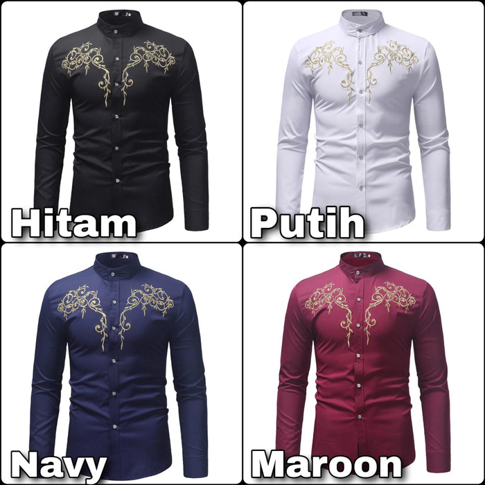 Foto Produk Kemeja Cowok Pria Model Baju Koko Motif Bordir Asli Lengan Panjang dari Rifa t-shirt