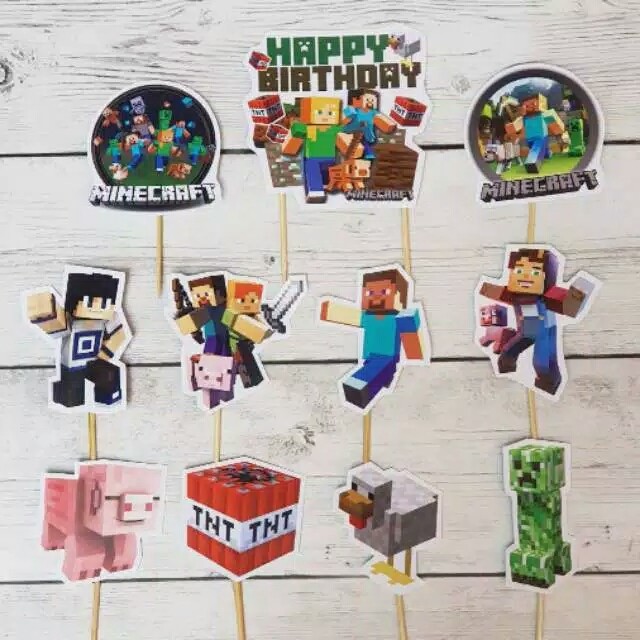 Foto Produk satu set topper toper cake hiasan kue ulang tahun karakter minecraft dari recht shop