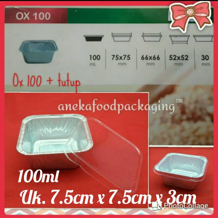 Jual Cup/wadah aluminium foil kotak bujursangkar Ox 100 + tutup
