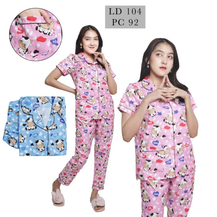 Foto Produk PIYAMA baju tidur PP/CP/HP/DASTER MOTIF SAPI MOO bahan katun - Biru Muda, PP dari viorencollection