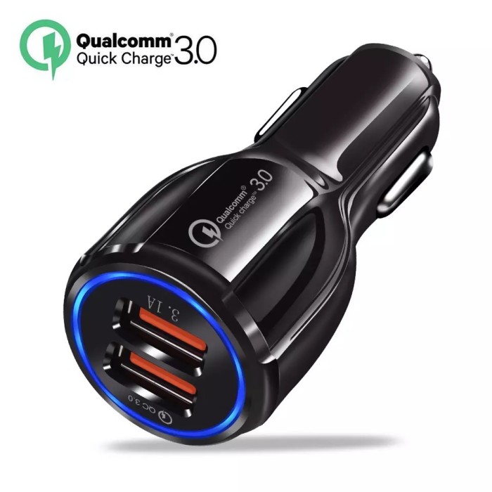 Foto Produk 6A CAR CHARGER 2 PORT QUALCOMM FAST CHARGING 3.1 A / CASSAN MOBIL - Hitam dari Mitra7_id