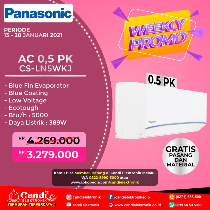 Foto Produk PANASONIC AIR CONDITIONER 0,5 PK CS-LN5WKJ-PROMO dari Candi Elektronik Solo