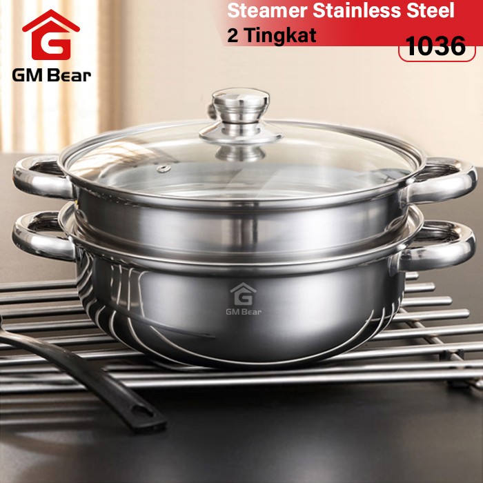 Foto Produk GM Bear Panci Steamer kuat Stainless 1036 - Steamer Kuali Stainless St dari GM Bear