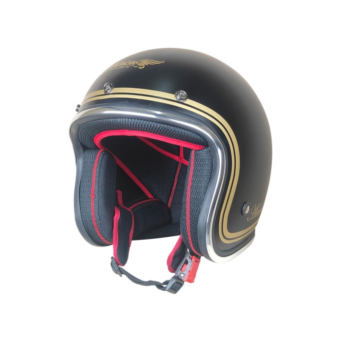 Helm Retro Custom List Chrome krom Ainon Black Hitam Doff Gold Emas