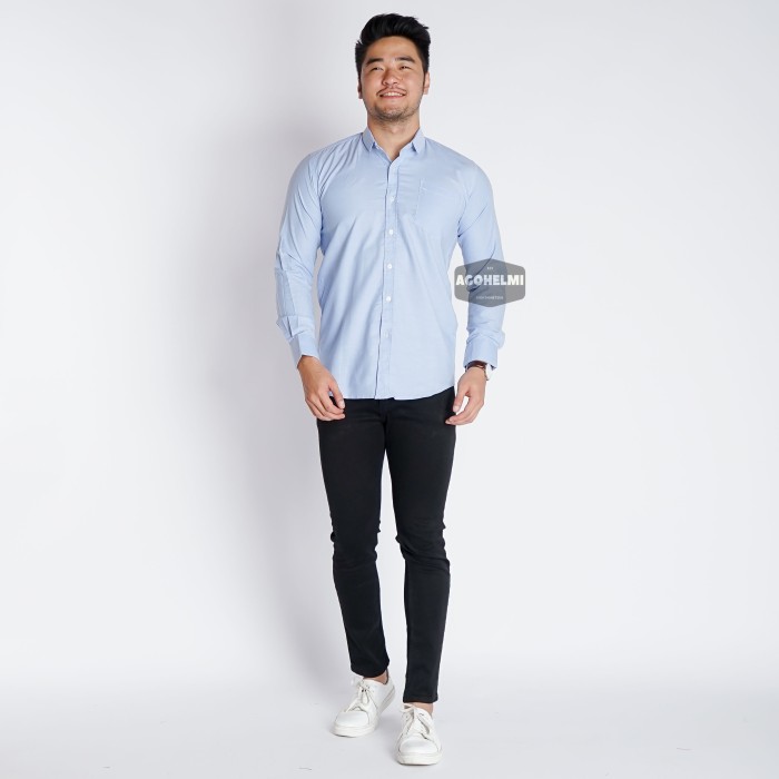 Foto Produk Kemeja Pria Lengan Panjang Polos Oxford Biru Muda Soft Blue Casual - Biru Muda, L dari ago helmi shop