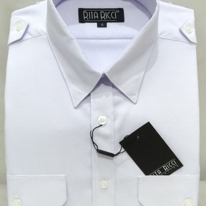 Foto Produk Kemeja Pria Rita Ricci Putih Cerah Pilot Pendek Oxford Kantong Dua - Putih, S dari Mega Hero Shirts