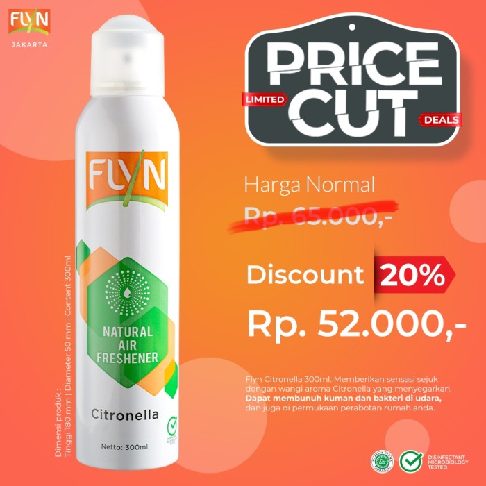 Foto Produk FLYN Natural Air Freshener Aroma Citronella (Disinfectant Spray) 300ml dari RADJA KETJIL