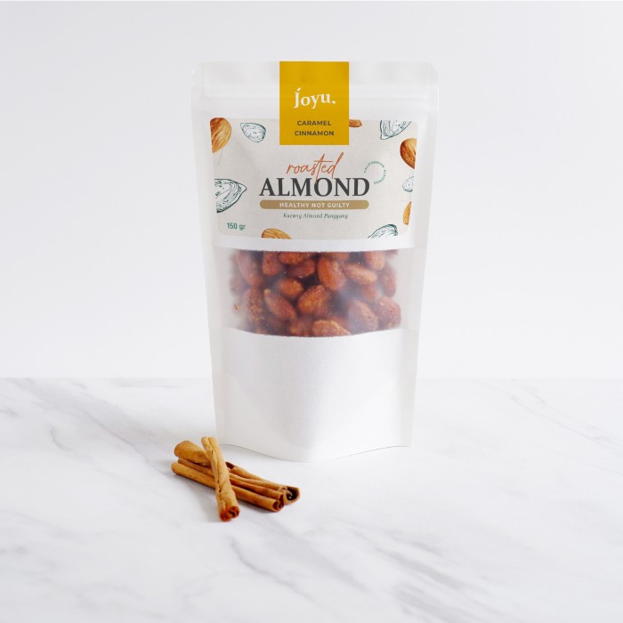 SNACK ROASTED ALMOND PANGGANG – CARAMEL CINNAMON 150 GR JOYU