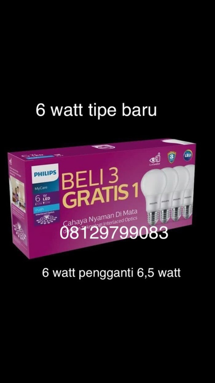Lampu led philips 6w 6 w paket isi 4 pcs led bulb philips 6 watt
