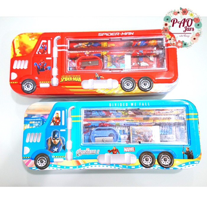 tempat pensil set - kotak pensil karakter spiderman - cars - doraemon