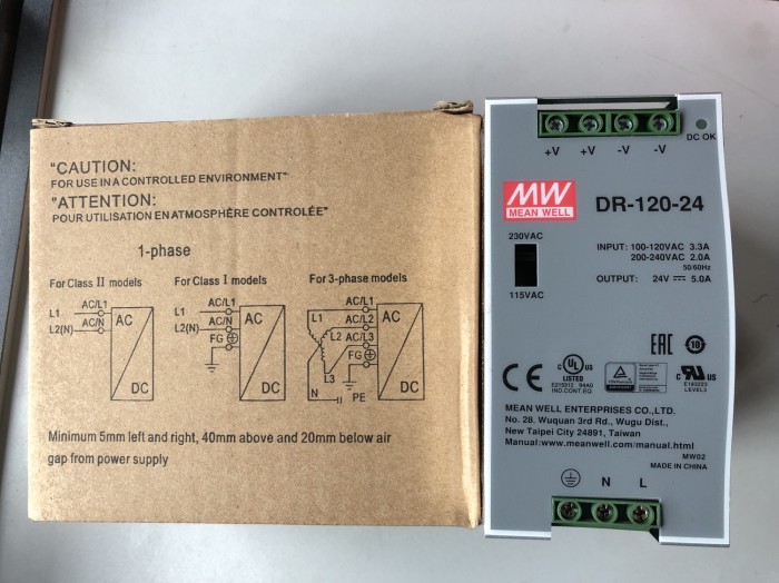 Mean Well DR-120-24 AC to DC DIN-Rail Power Supply 24 Volt 5 Amp 120 Watt