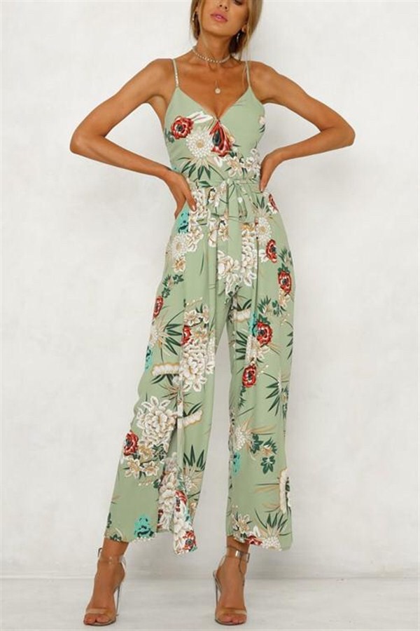green flower jumpsuit