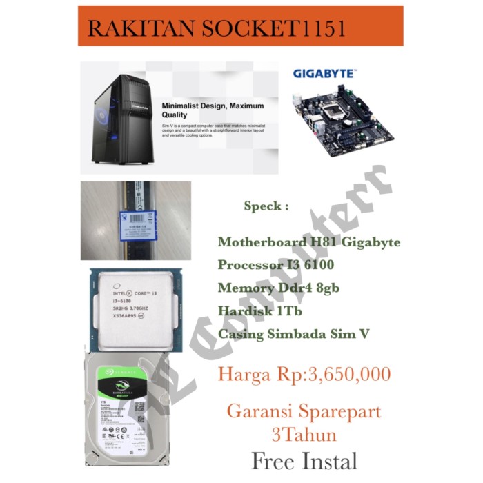 Jual Pc Rakitan Murah I3 6100 Socket 1151 Jakarta Pusat Al Computerr Tokopedia