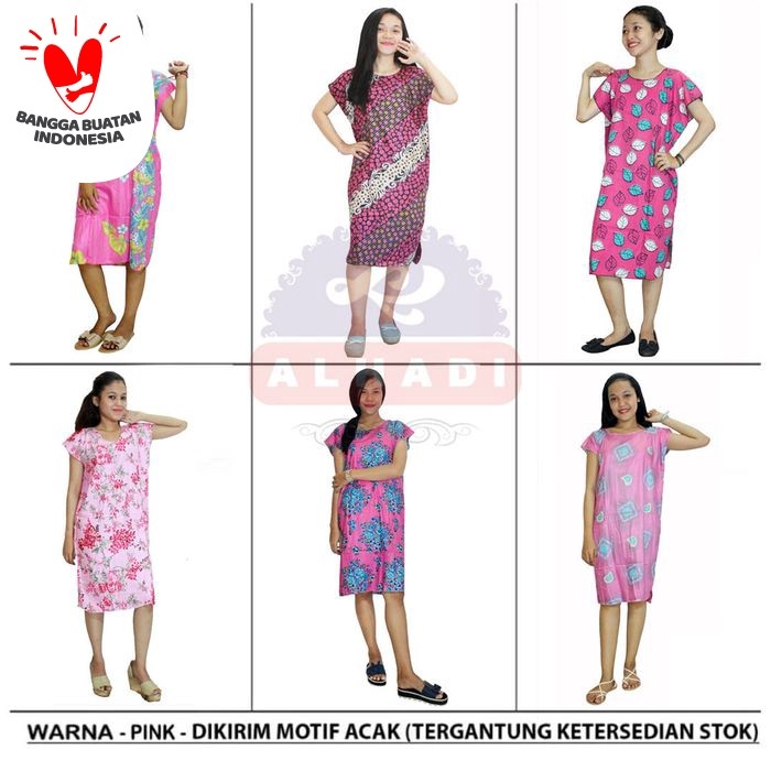 Foto Produk Daster Midi - Motif Acak / Campur - (BPT002) Alhadi - Merah Muda dari Alhadi