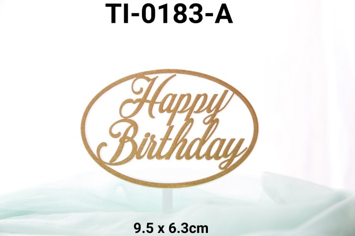 Foto Produk TI-0183-A Topper tulisan plastik happy birthday besar oval emas dari Yamama Baking