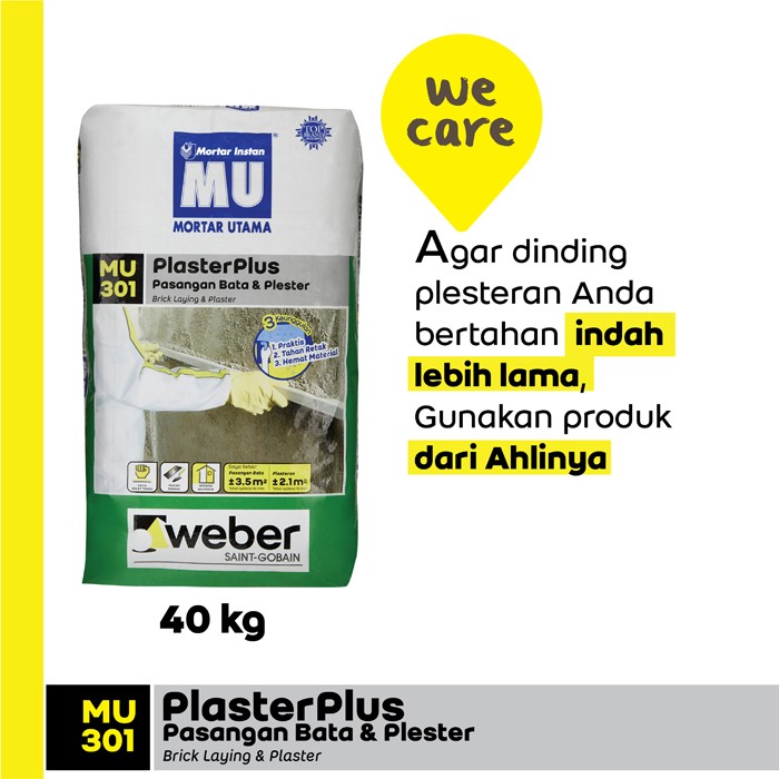 Jual Mortar Utama MU-301 PlasterPlus-Pasangan Bata dan Plester 40Kg