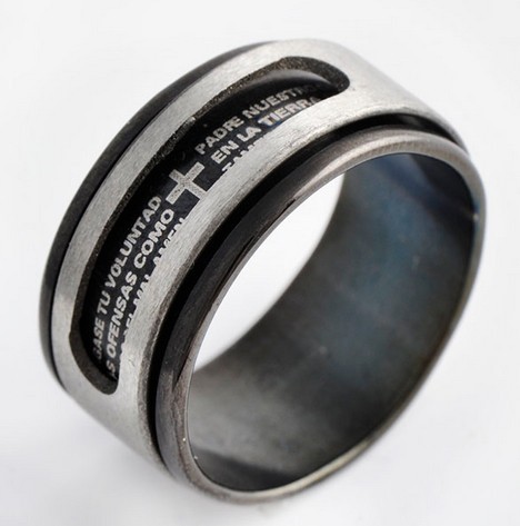 Men/'s Stainless Steel 316L Two Tone Pop-Out Cross Puzzle Ring and Band