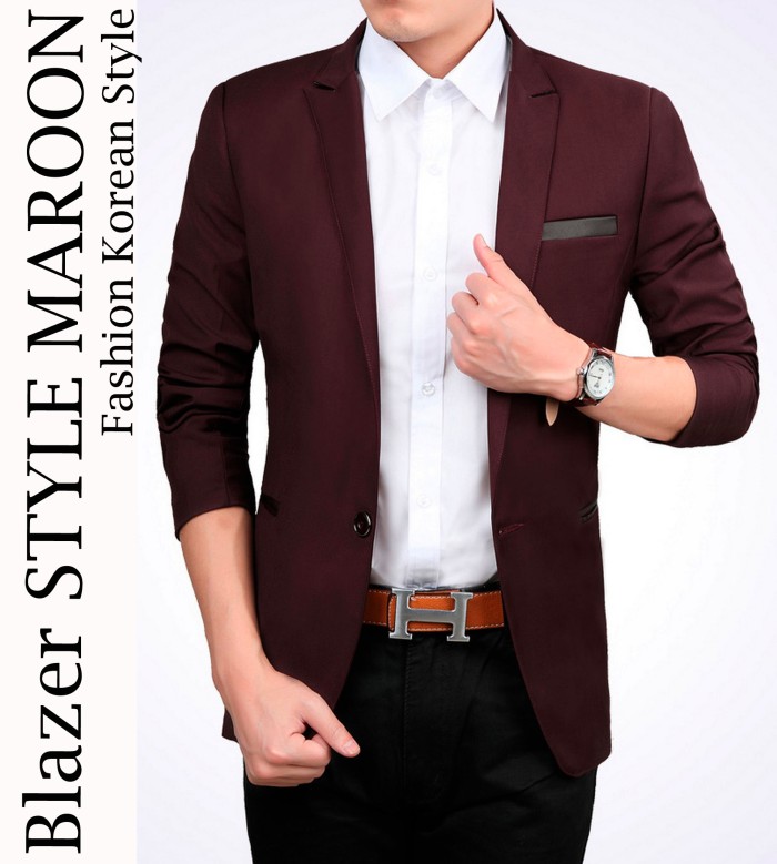 Blazer STYLE MAROON - Jas Pria Cowok SLIMFIT BODYFIT Terbaru Murah