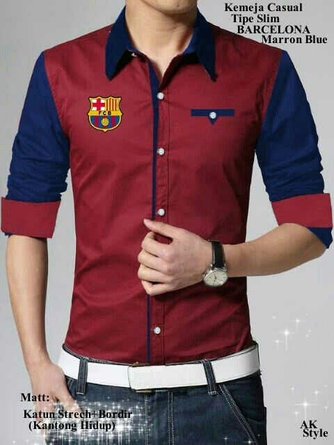 [Barcelona marron blue AK] pakaian pria kemeja slim fit