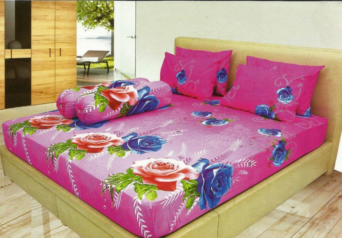 Sprei LADY ROSE Queen DELIMA 160x200cm Bunga Pink Sarban Sargul Set