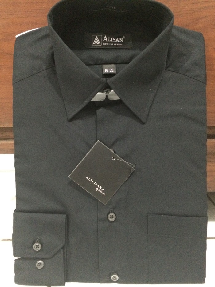 Kemeja Alisan Polos Hitam Lengan Panjang 15-33