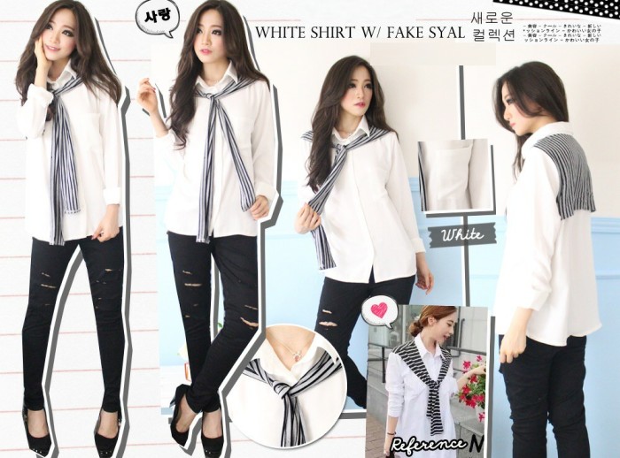 jual white shirt with syal jual kemeja blouse rok jual white shirt with syal jual kemeja blouse rok