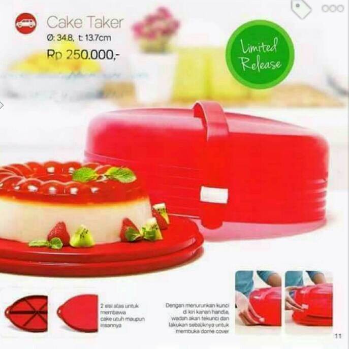cake taker merah tupperware diskon