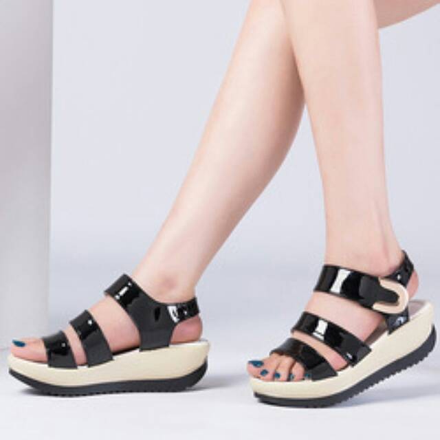 jual sandal wedges jelly black shop jual sandal wedges jelly black shop