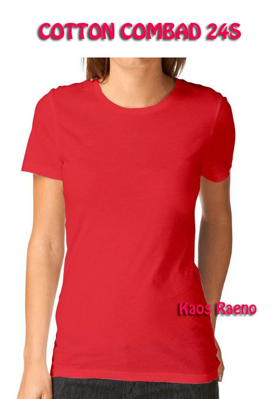 L tshirt kaos polos model o neck ladies lengan pendek merah murah