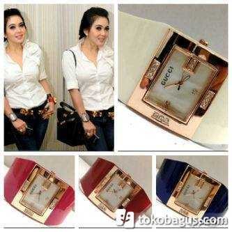Jam Tangan Wanita Gucci Syahrini Watch Kulit Kotak Diamond Leather