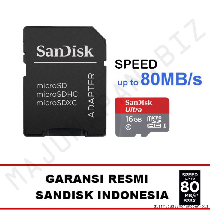 SanDisk Ultra MicroSD 16GB 80MBps Micro SDHC 16 GB Sd Class 10