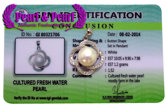 WGP 086 - Liontin Mutiara ASLI Perak Emas Putih - Garansi 6 Bulan
