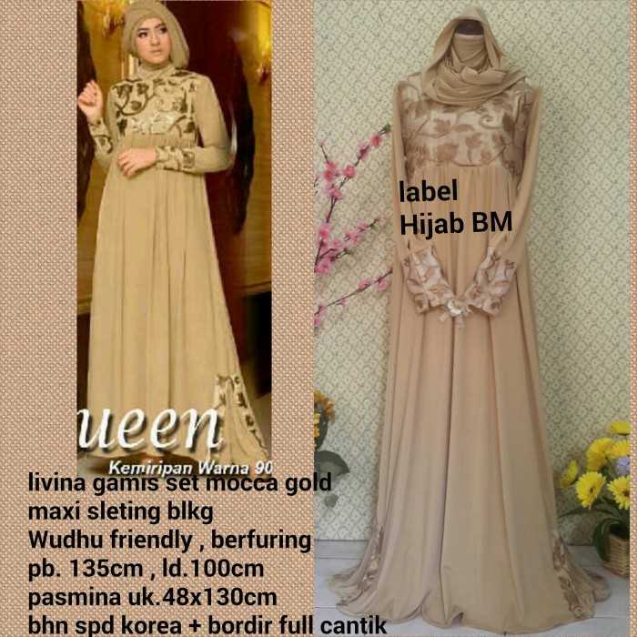 livina gamis set bordir cantik mewah pesta ber furing wudhu realpict