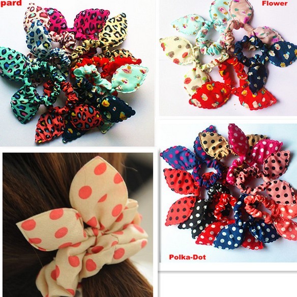 ikat rambut pita polka / ikat rambut kelinci kuncir