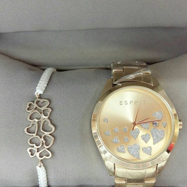 JAM TANGAN WANITA CEWEK ESPRIT LUCU RANTAI GOLD DATE PAKE GELANG MEWAH