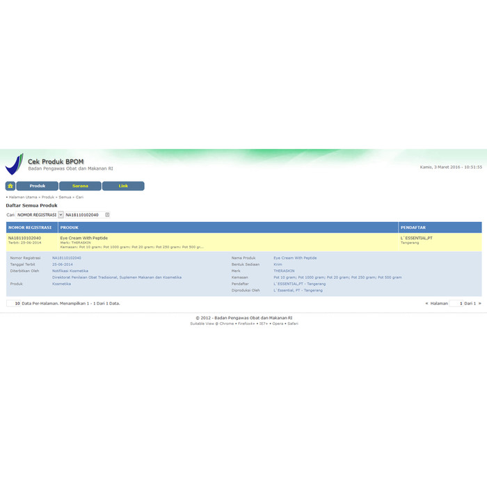 Theraskin Eye With Peptide Untuk Kantung Mata BPOM NA18110102040