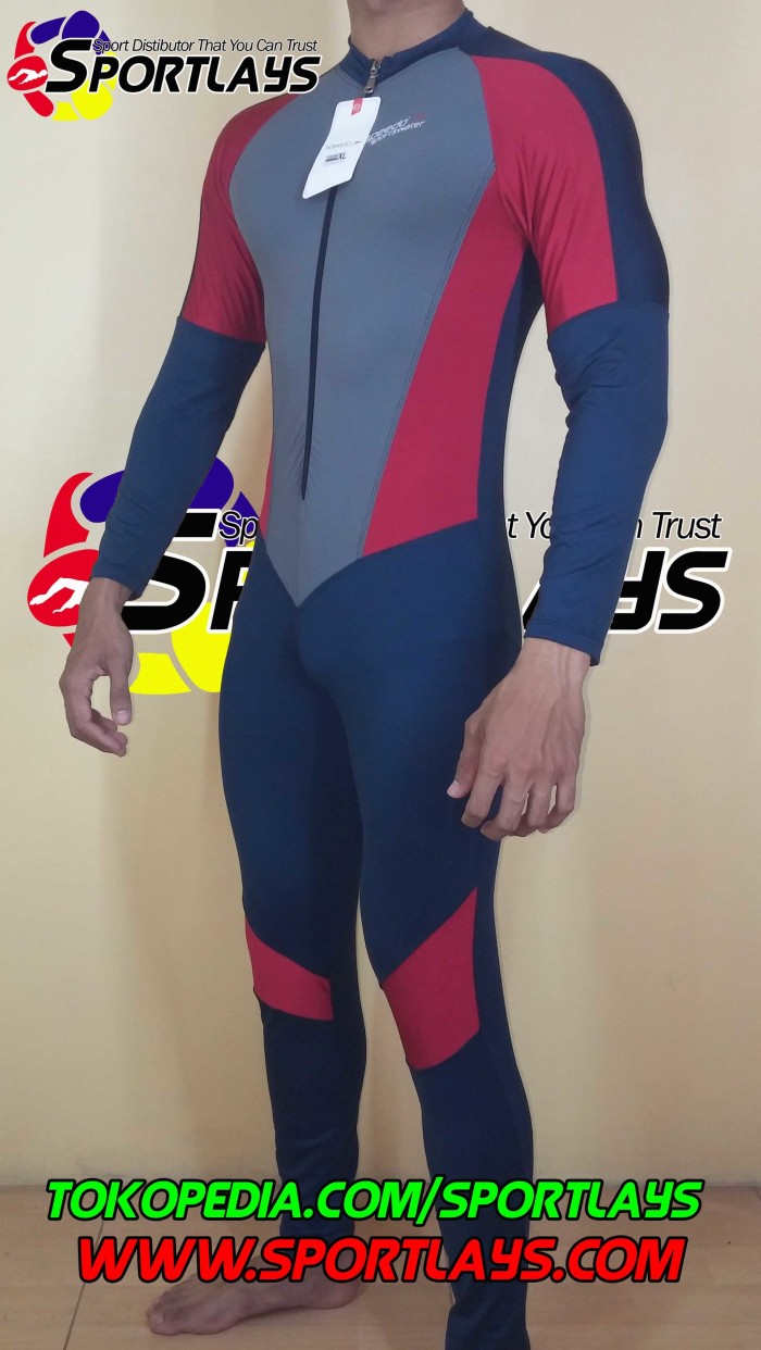 Baju Renang Panjang Speedo Diving Cowok Biru Dongker Merah