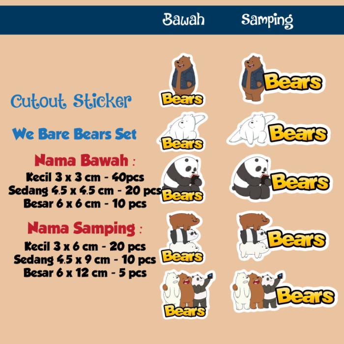 Jual Sticker Nama Cutout WE BARE BEARS Kota Bogor