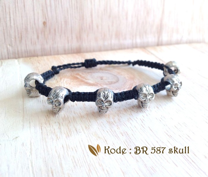 Jual Gelang Pria Tali Hitam Tengkorak / Skull Bracelet