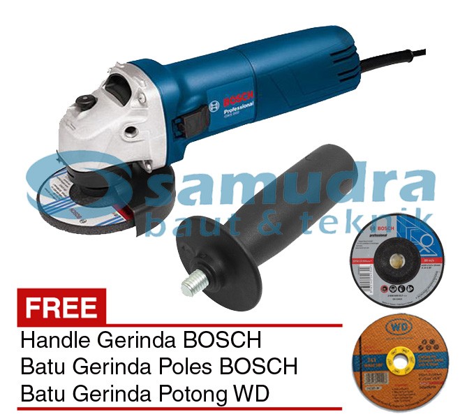 BOSCH GWS 060 + Handle Mesin Gerinda 4" + Batu Gerinda Potong Poles