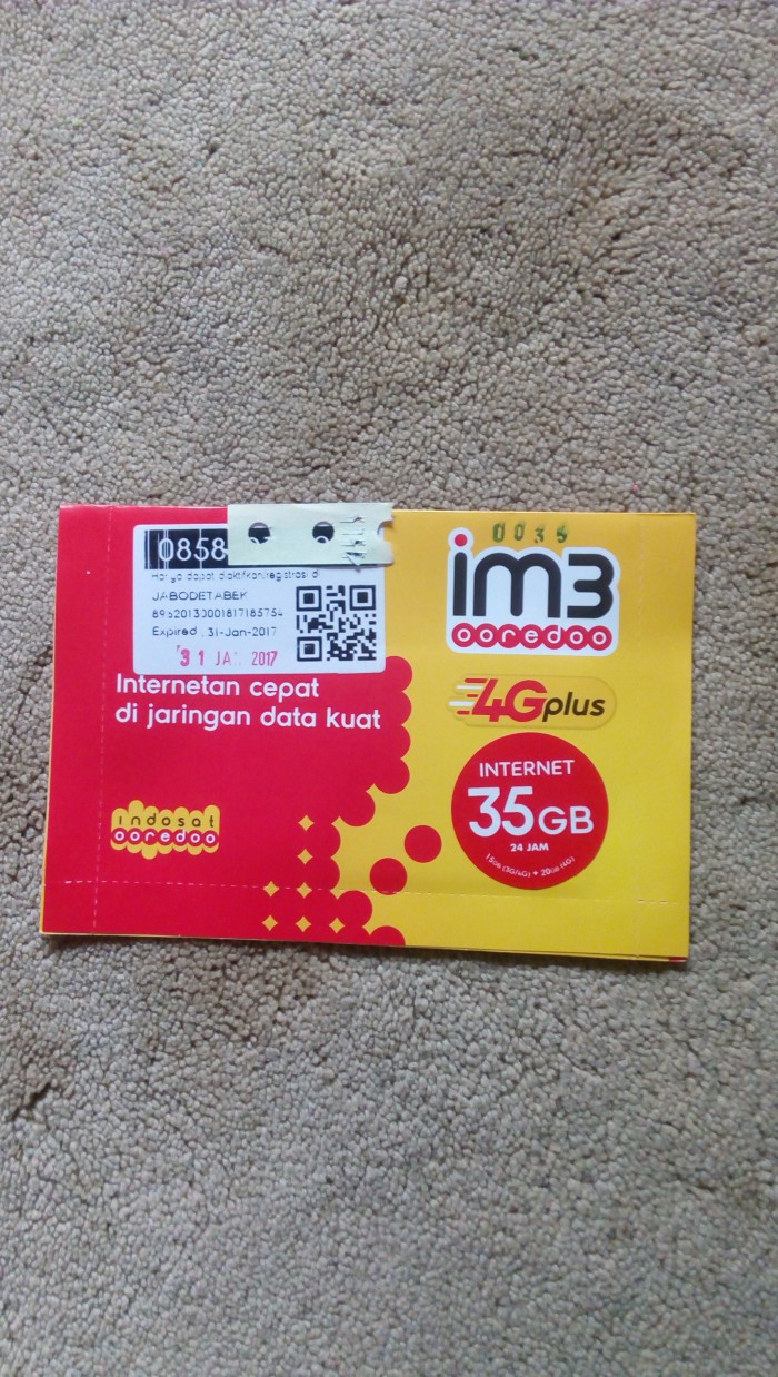 Kartu Nomor Perdana Indosat IM3 Ooredoo 4G Plus Kuota Internet 35GB